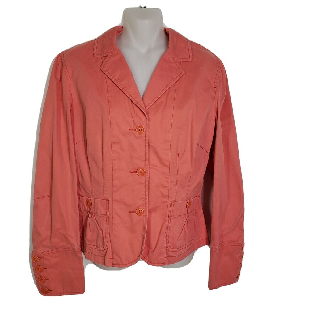 Eddie Bauer Womens Blazer Size 10 Salmond Button Front Pockets Cotton Jacket